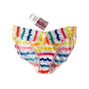 HANKY PANKY V-Kini Signature Lace Small Wavy White Multi Stripe 249671 NWT
